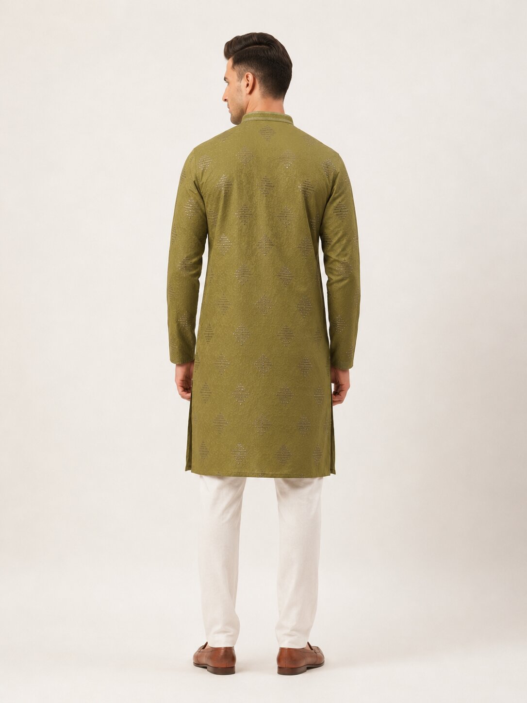 Mehandi Printed Kurta Pyjama Set for Men