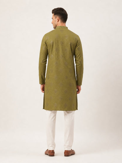 Mehandi Printed Kurta Pyjama Set for Men