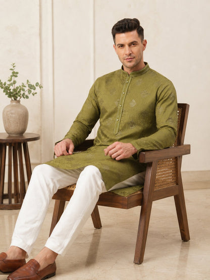 Mehandi Printed Kurta Pyjama Set for Men