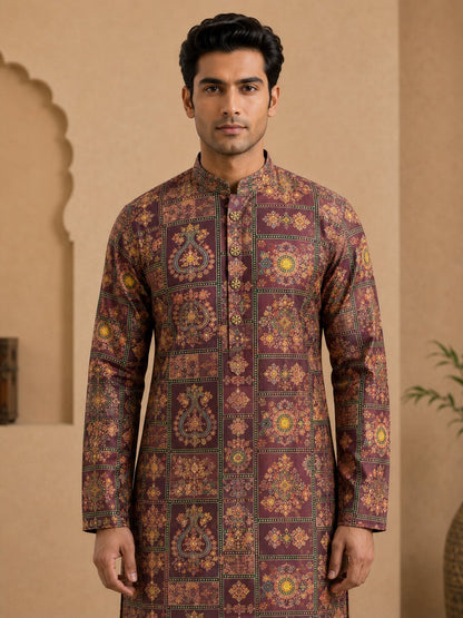 Men's Light Purple Printed Kurta Pyjama Set
