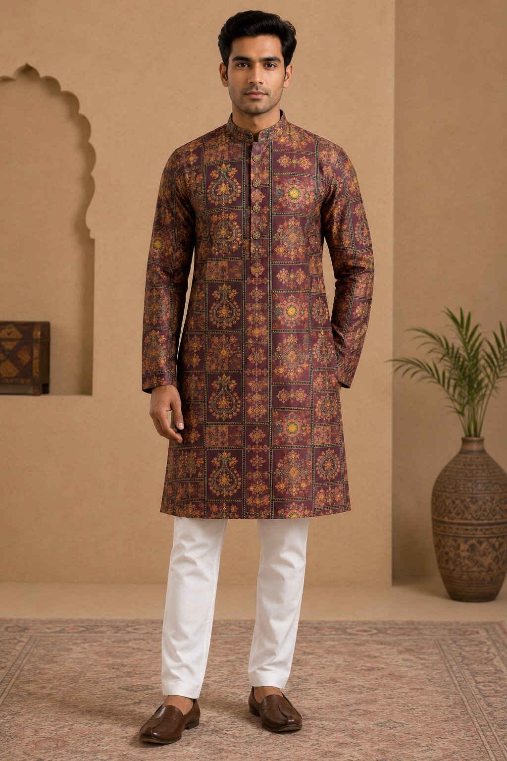 Men's Light Purple Printed Kurta Pyjama Set