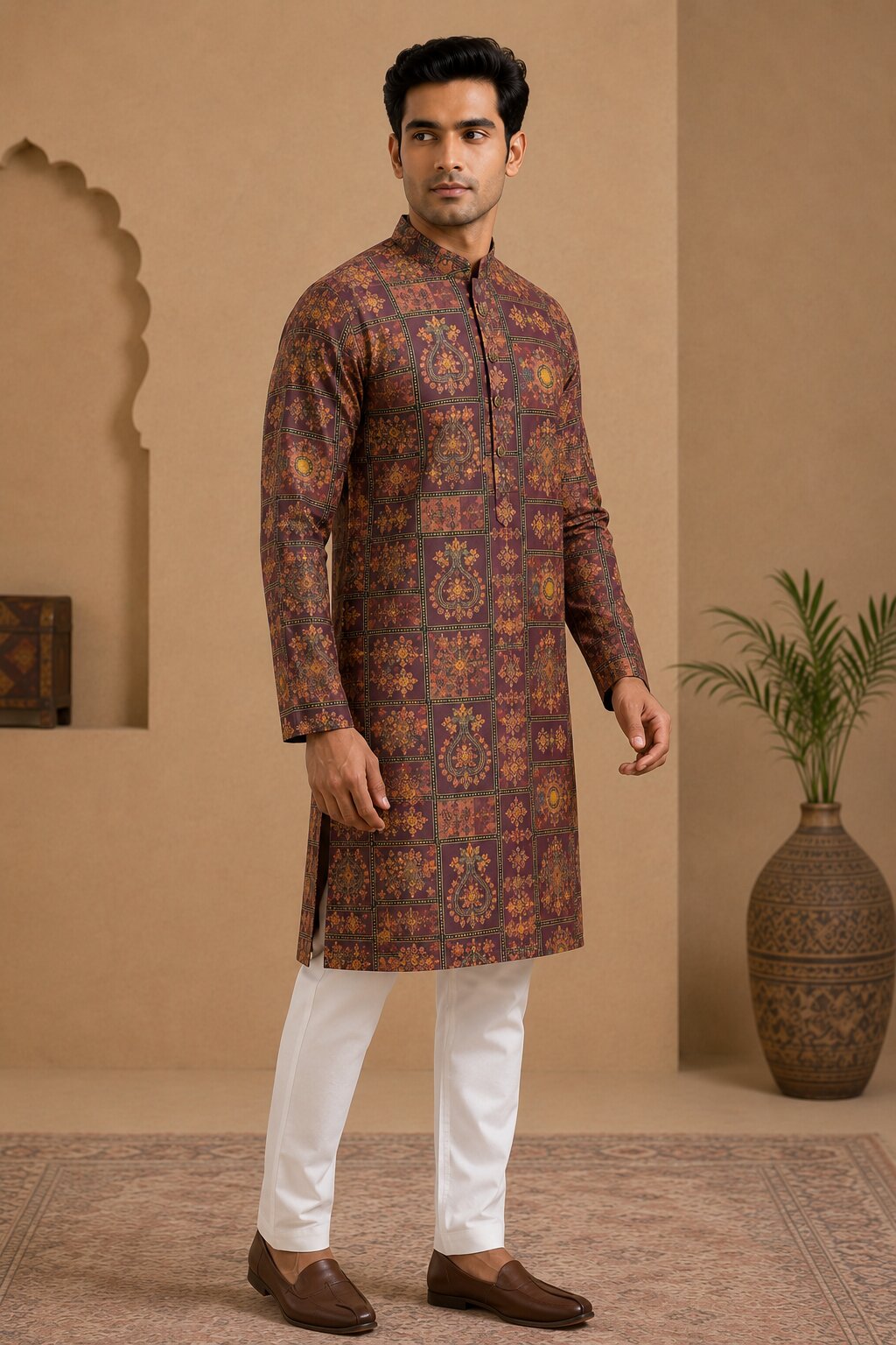 Men's Light Purple Printed Kurta Pyjama Set