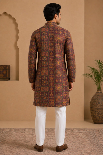 Men's Light Purple Printed Kurta Pyjama Set