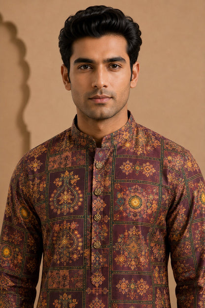 Men's Light Purple Printed Kurta Pyjama Set