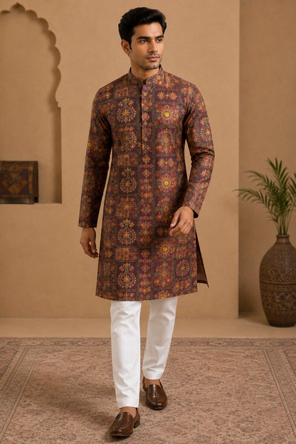 Men's Light Purple Printed Kurta Pyjama Set