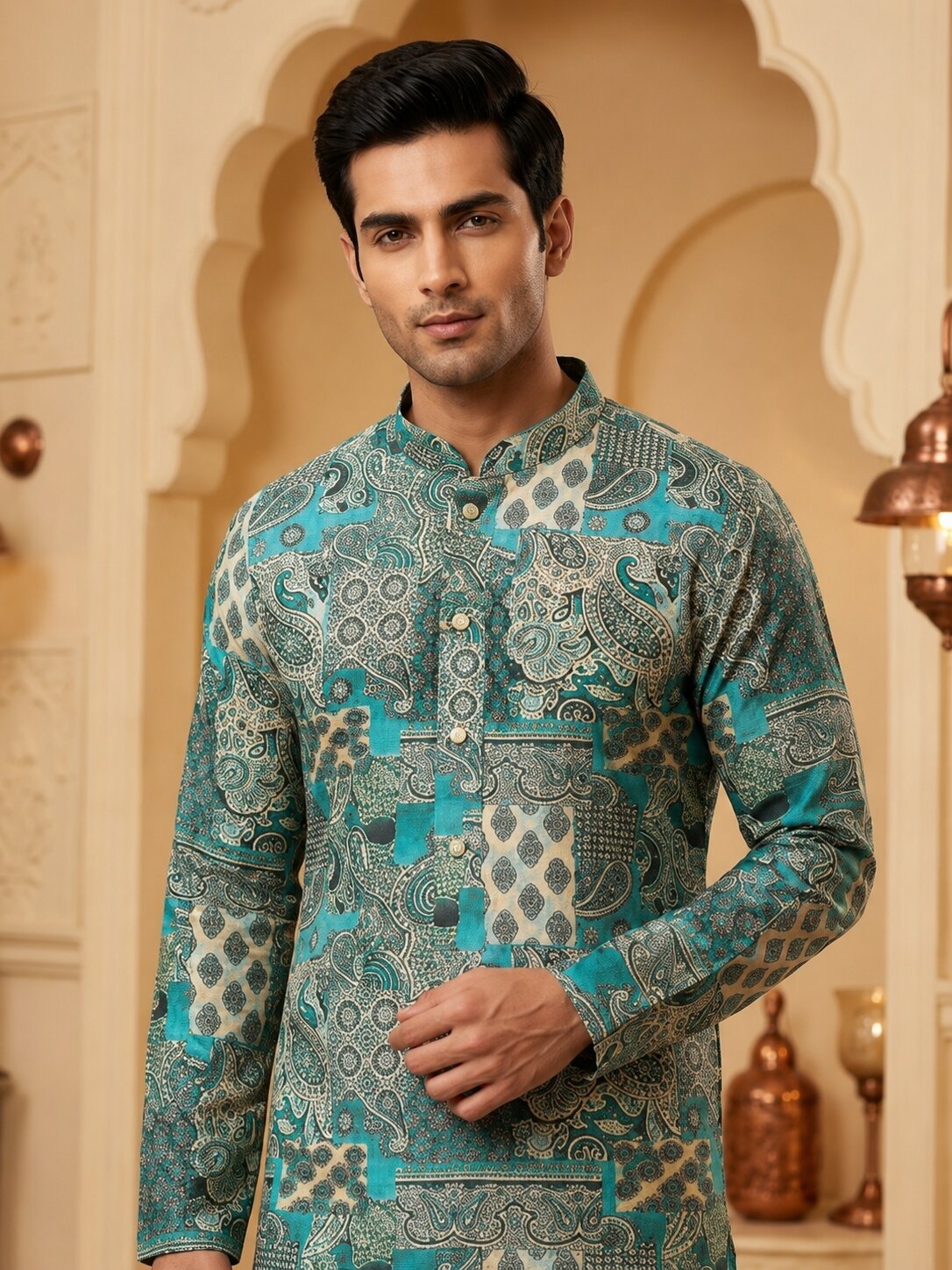 Firozi Printed Kurta Set for Men