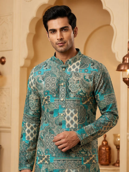 Firozi Printed Kurta Set for Men
