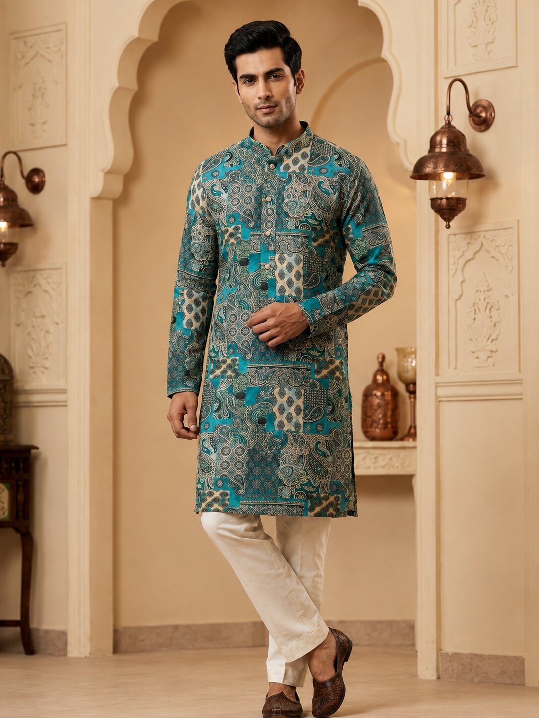 Firozi Printed Kurta Set for Men