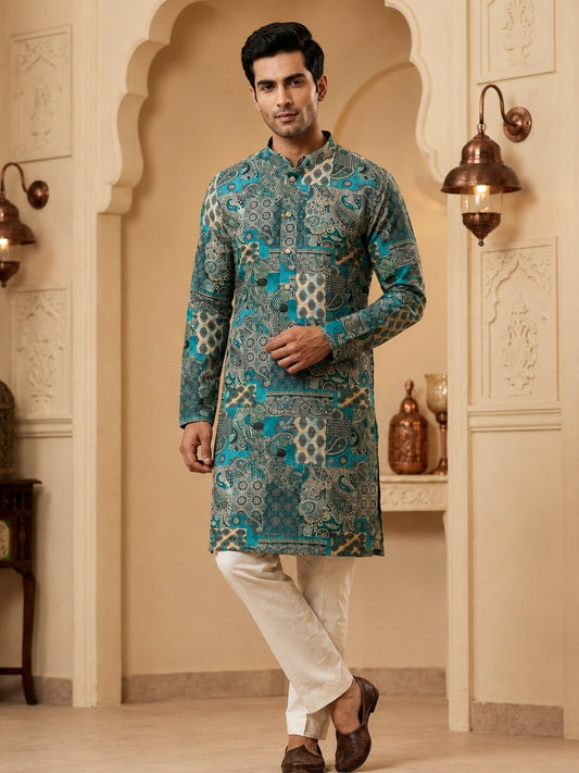 Firozi Printed Kurta Set for Men