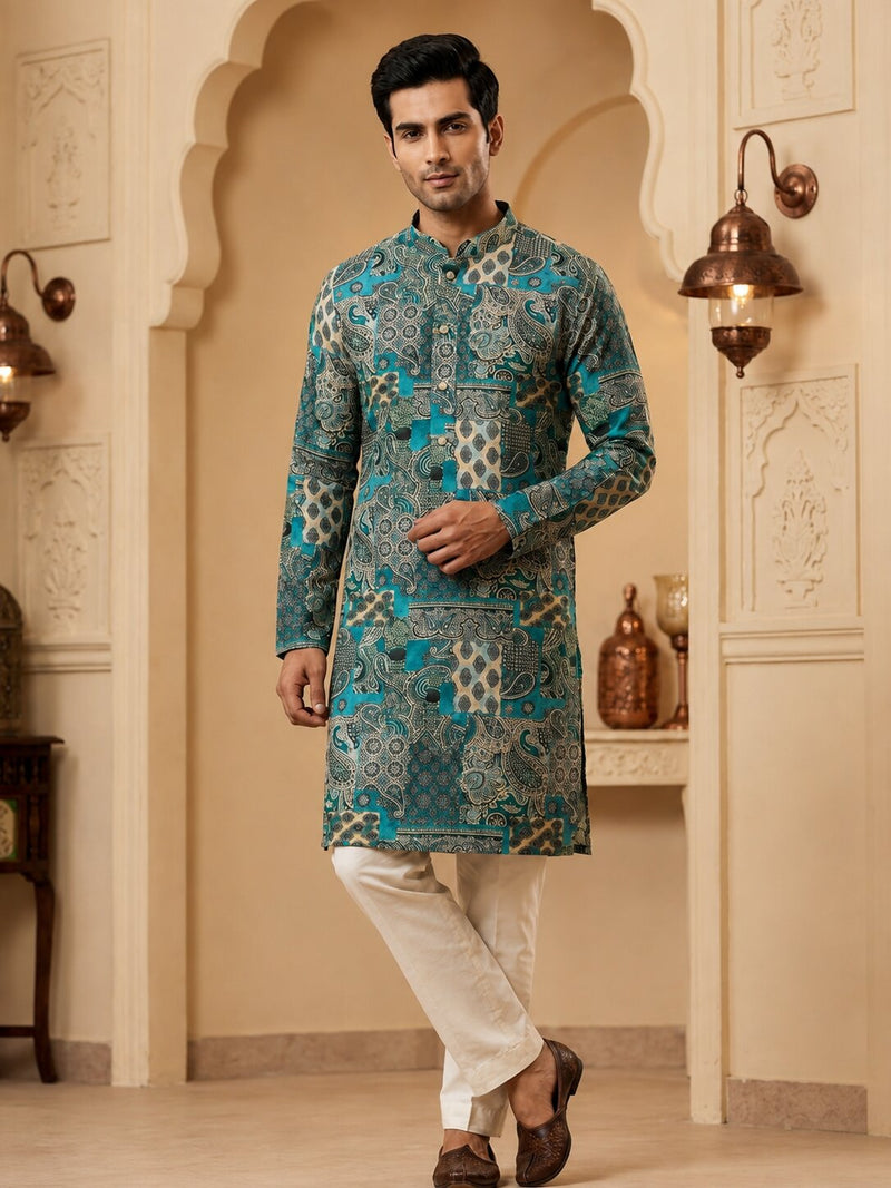 Firozi Printed Kurta Set for Men