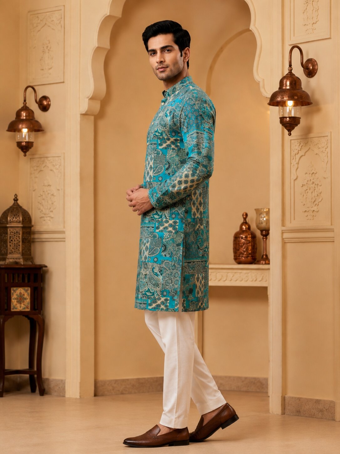 Firozi Printed Kurta Set for Men