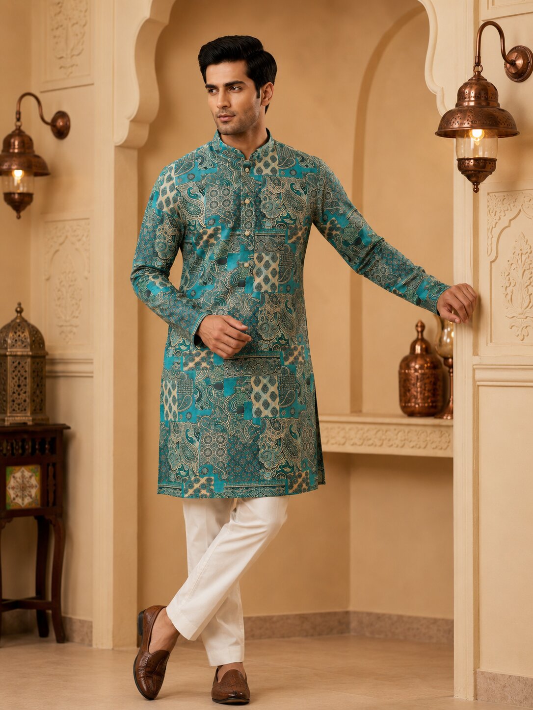 Firozi Printed Kurta Set for Men