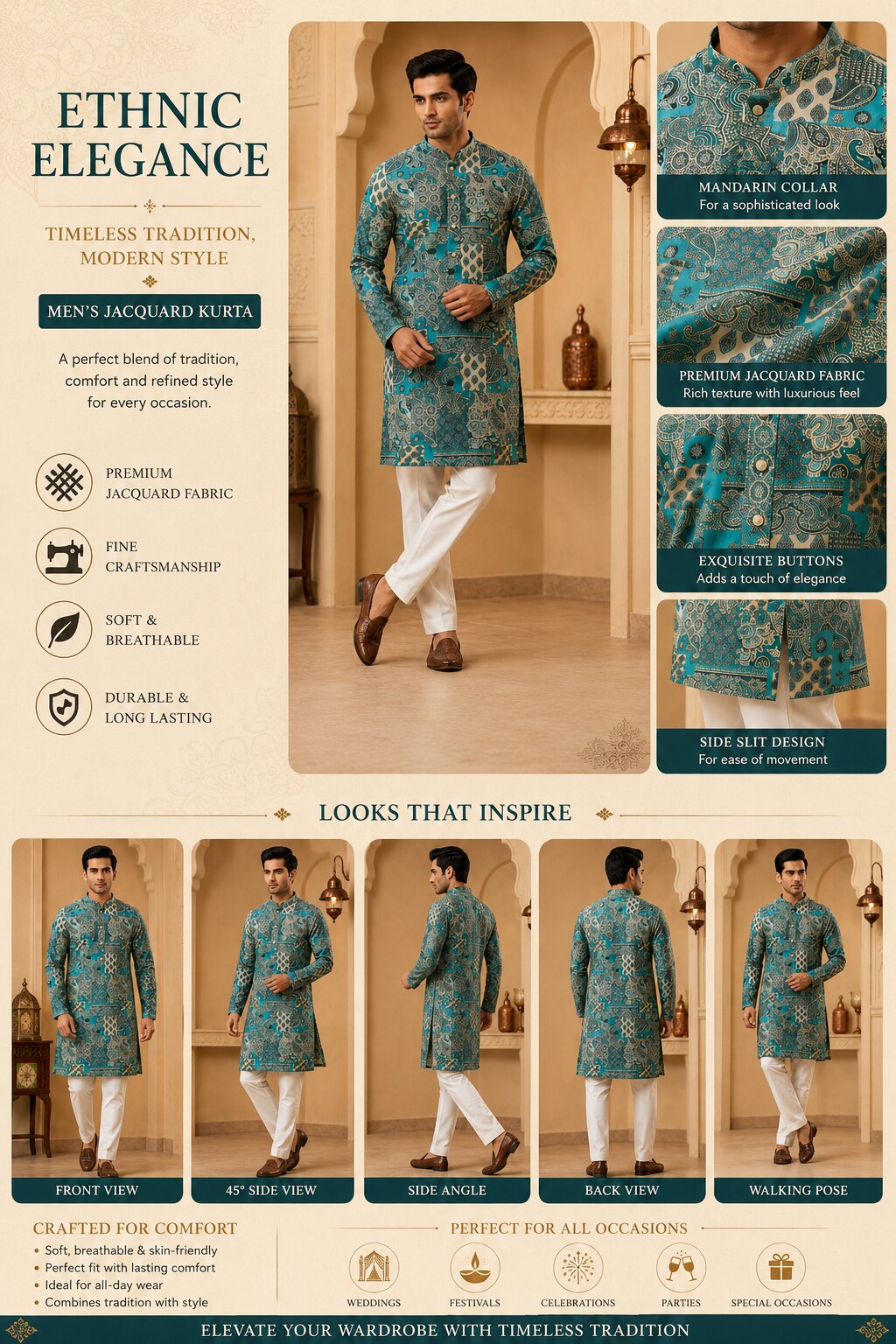 Firozi Printed Kurta Set for Men
