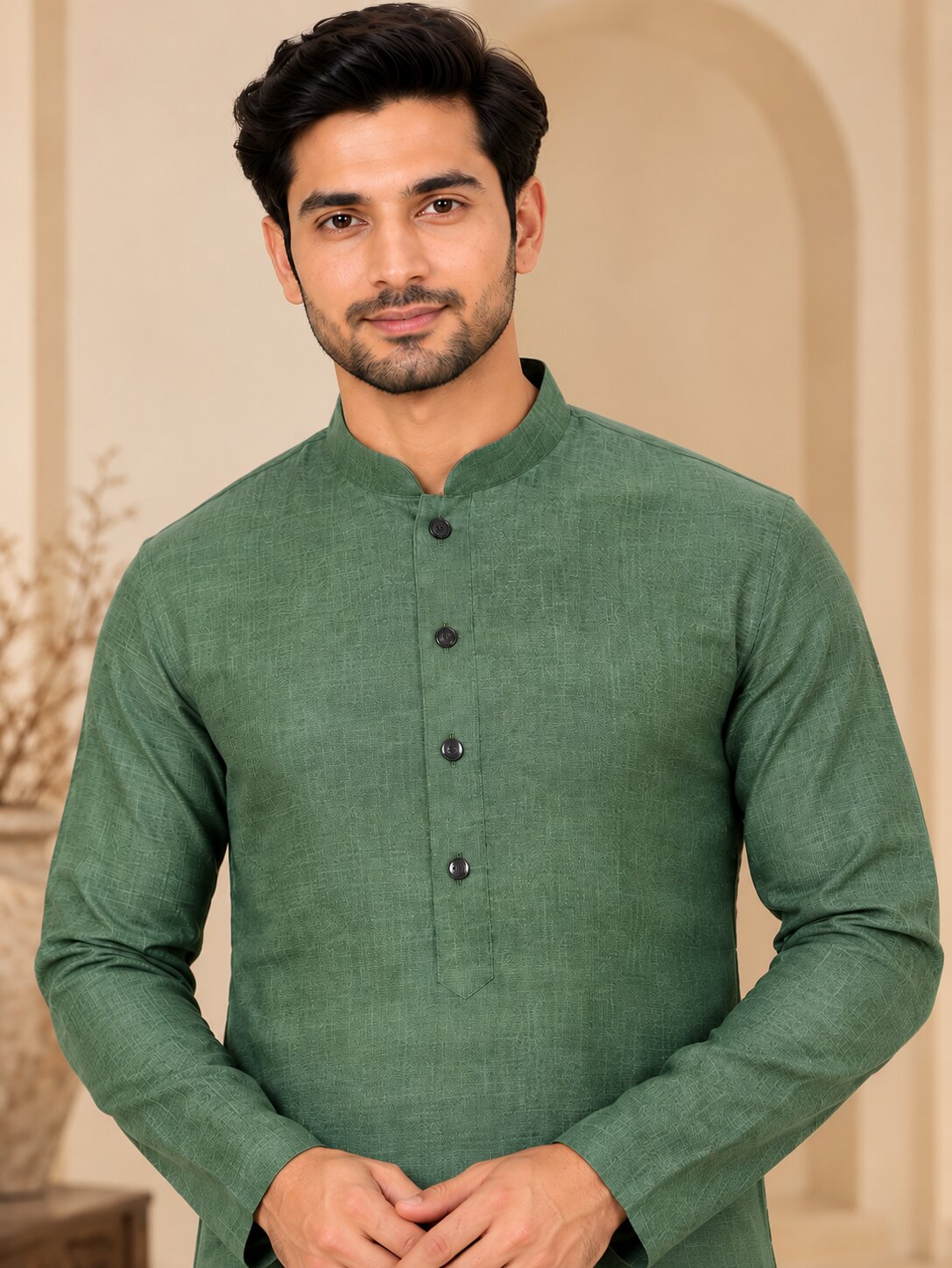Men Premium Green Textured Kurta Pyjama Set