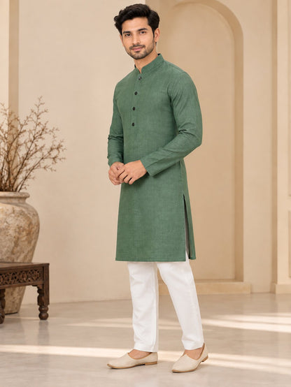 Men Premium Green Textured Kurta Pyjama Set