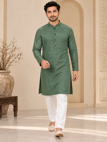 Men Premium Green Textured Kurta Pyjama Set
