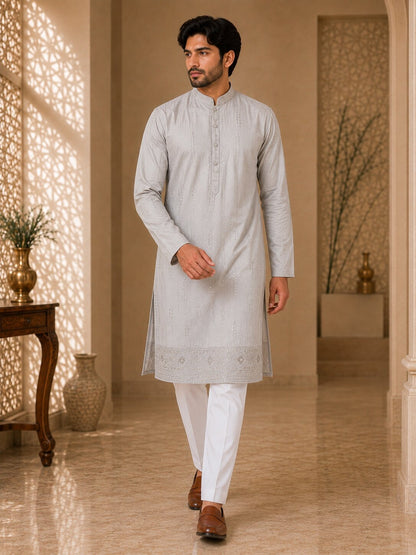 Light Peach Embroidered Kurta Pyjama Set