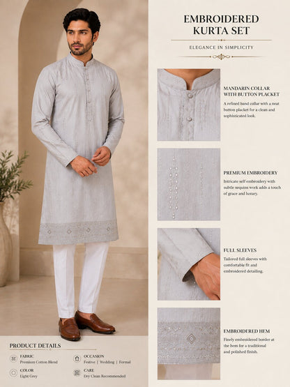 Light Peach Embroidered Kurta Pyjama Set