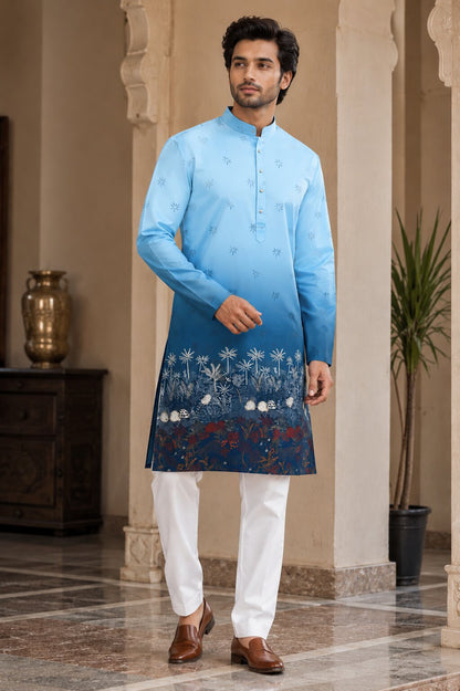 Sky Blue Printed Kurta Pyjama Set