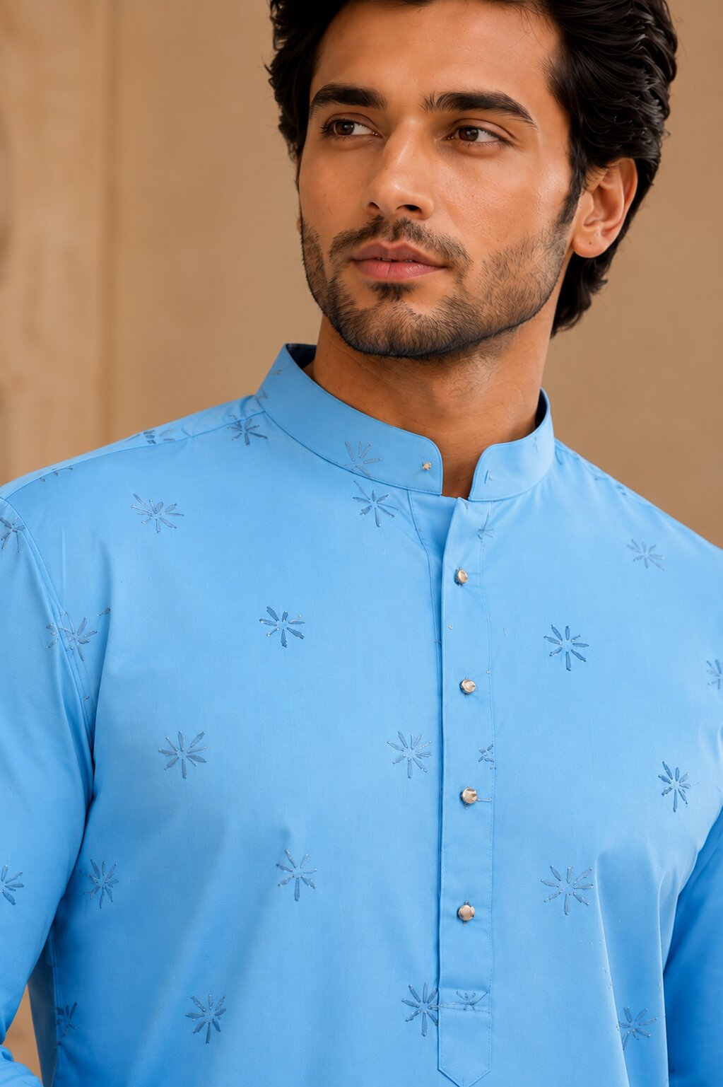 Sky Blue Printed Kurta Pyjama Set