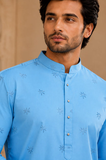 Sky Blue Printed Kurta Pyjama Set