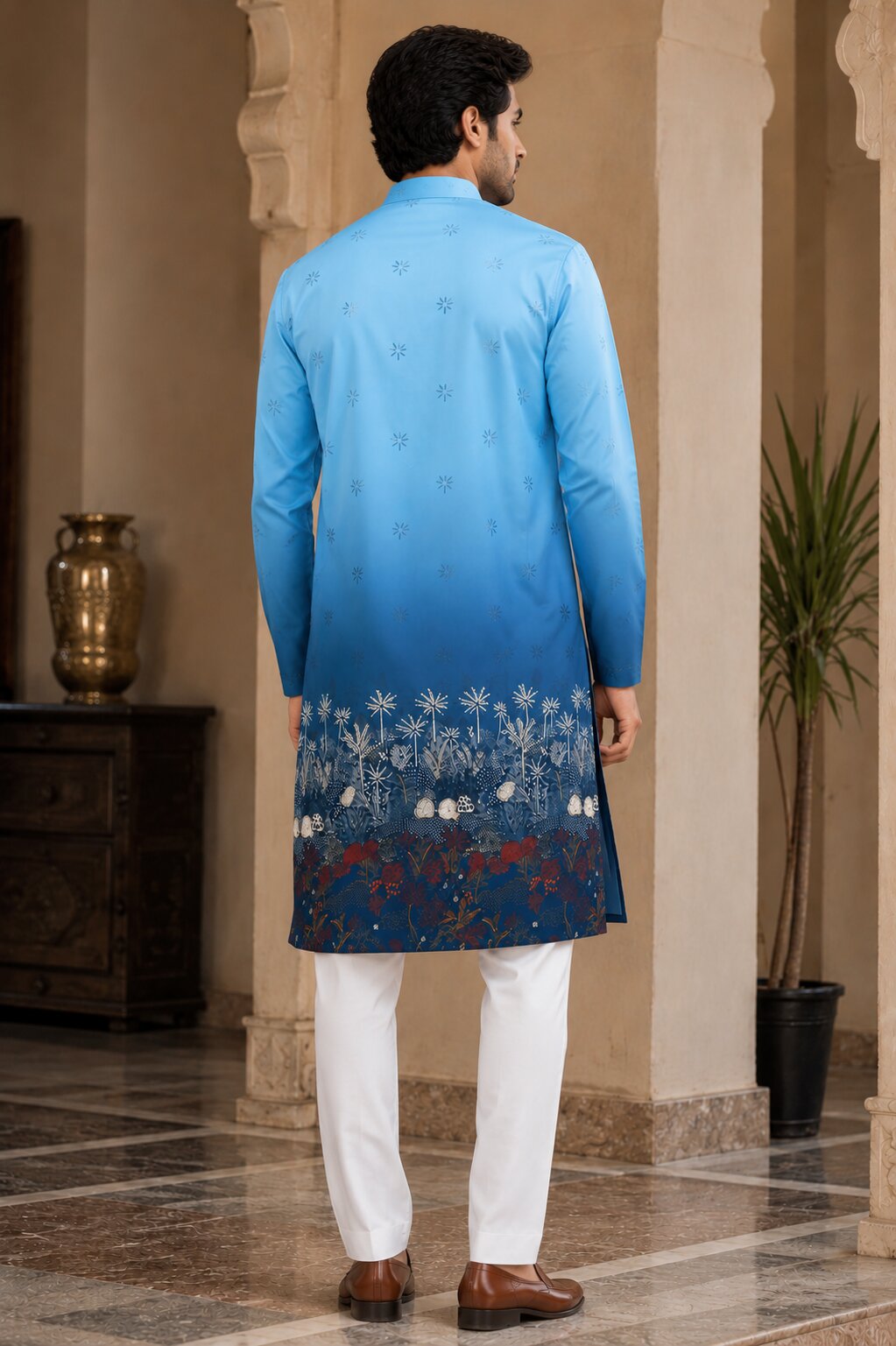 Sky Blue Printed Kurta Pyjama Set