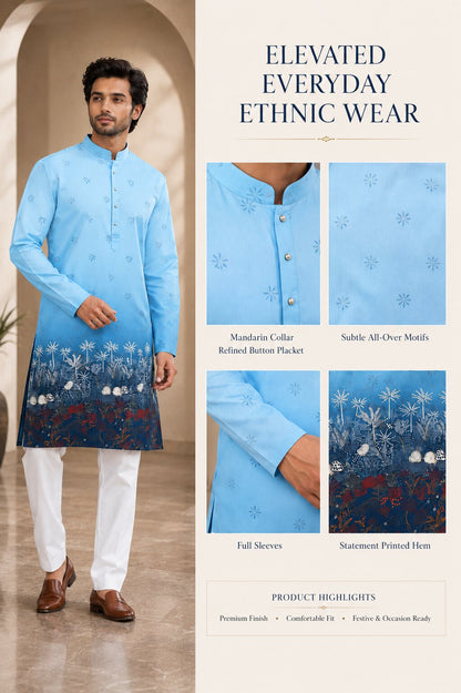 Sky Blue Printed Kurta Pyjama Set