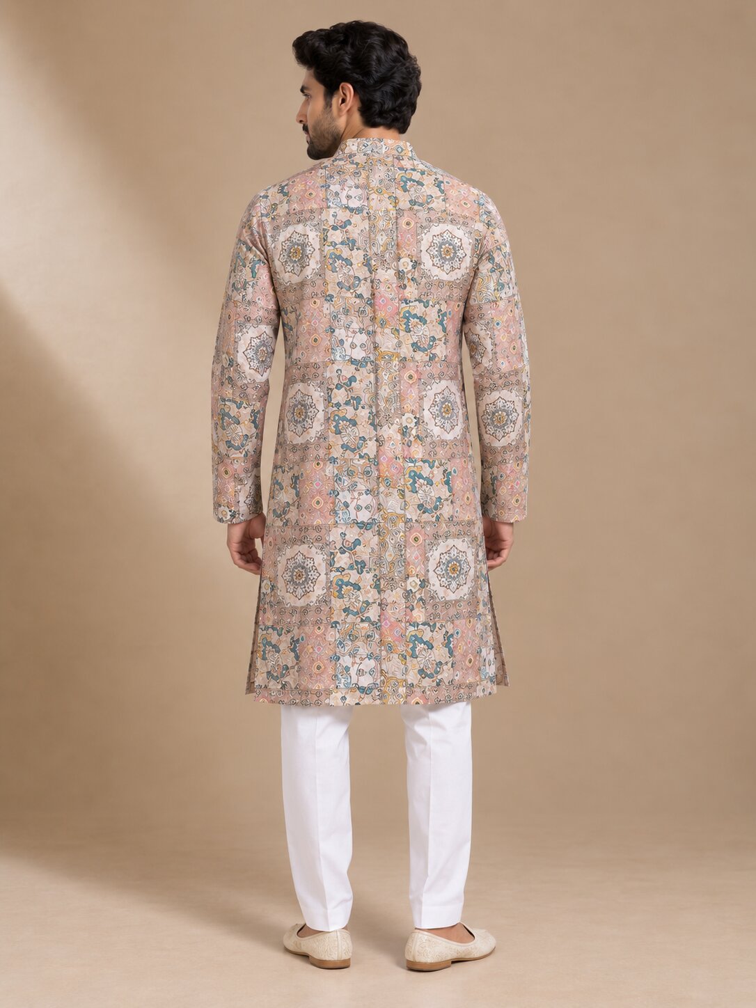 Peach Printed Kurta Pajama Set for Men