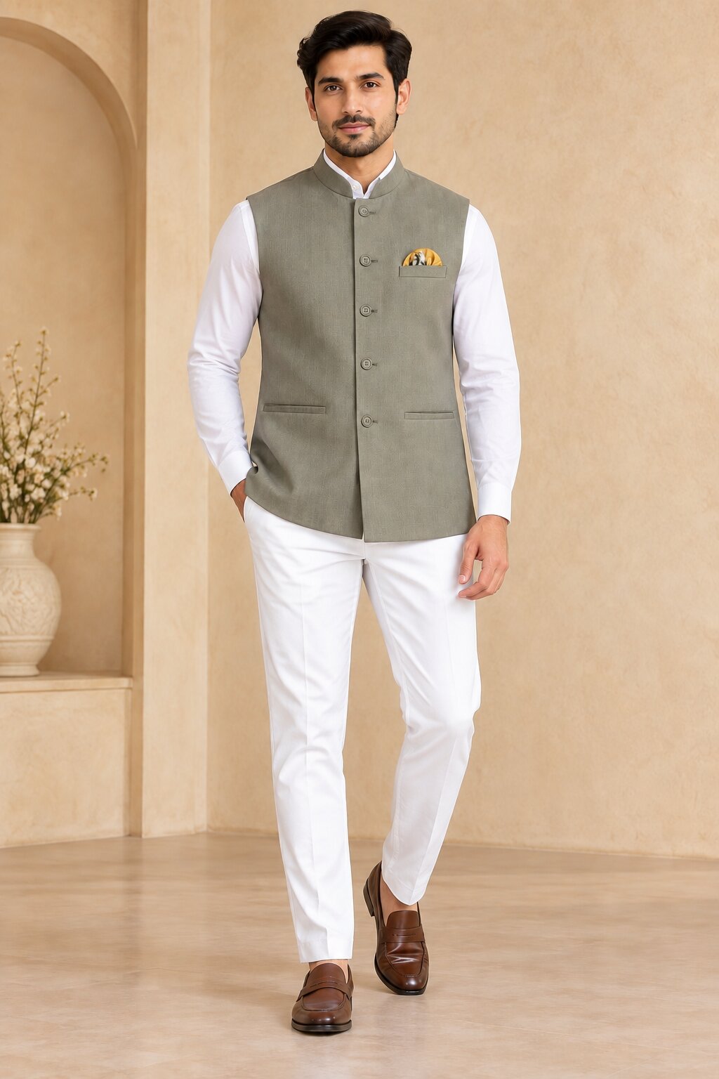 Men’s Grey Nehru Jacket Bundi