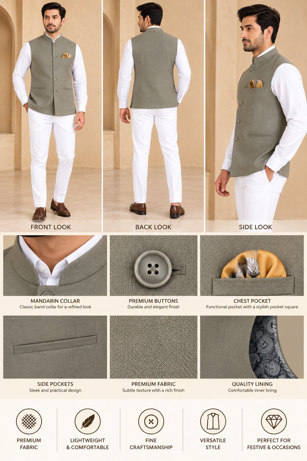 Men’s Grey Nehru Jacket Bundi