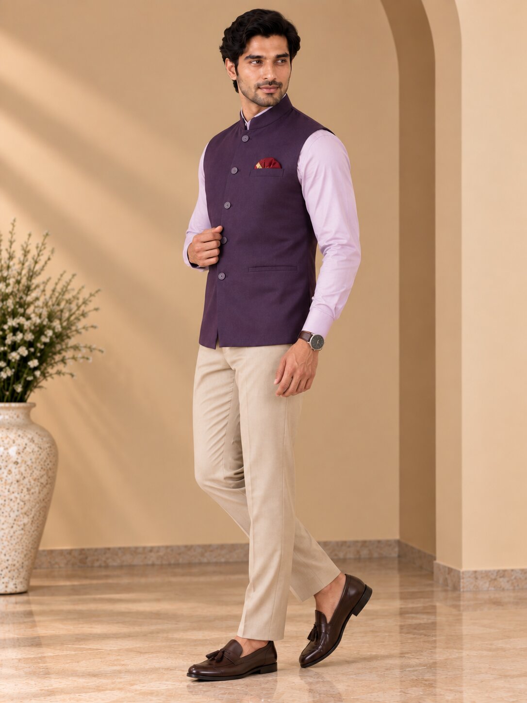 Men’s Purple Nehru Jacket Bundi