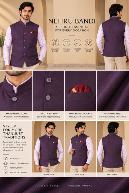 Men’s Purple Nehru Jacket Bundi