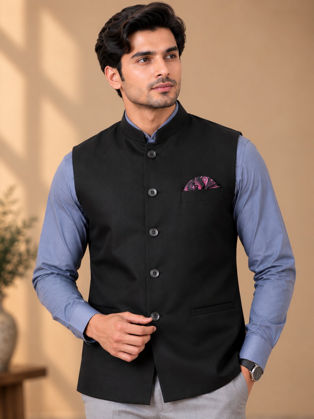 Men’s Black Nehru Jacket Bundi