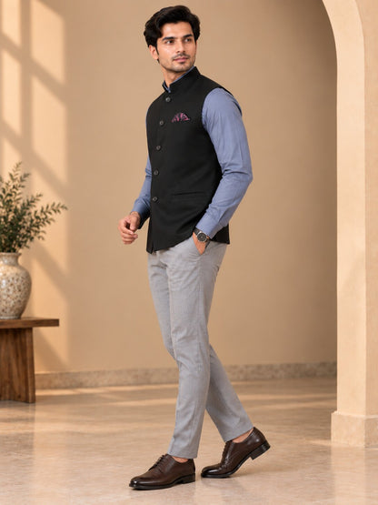 Men’s Black Nehru Jacket Bundi