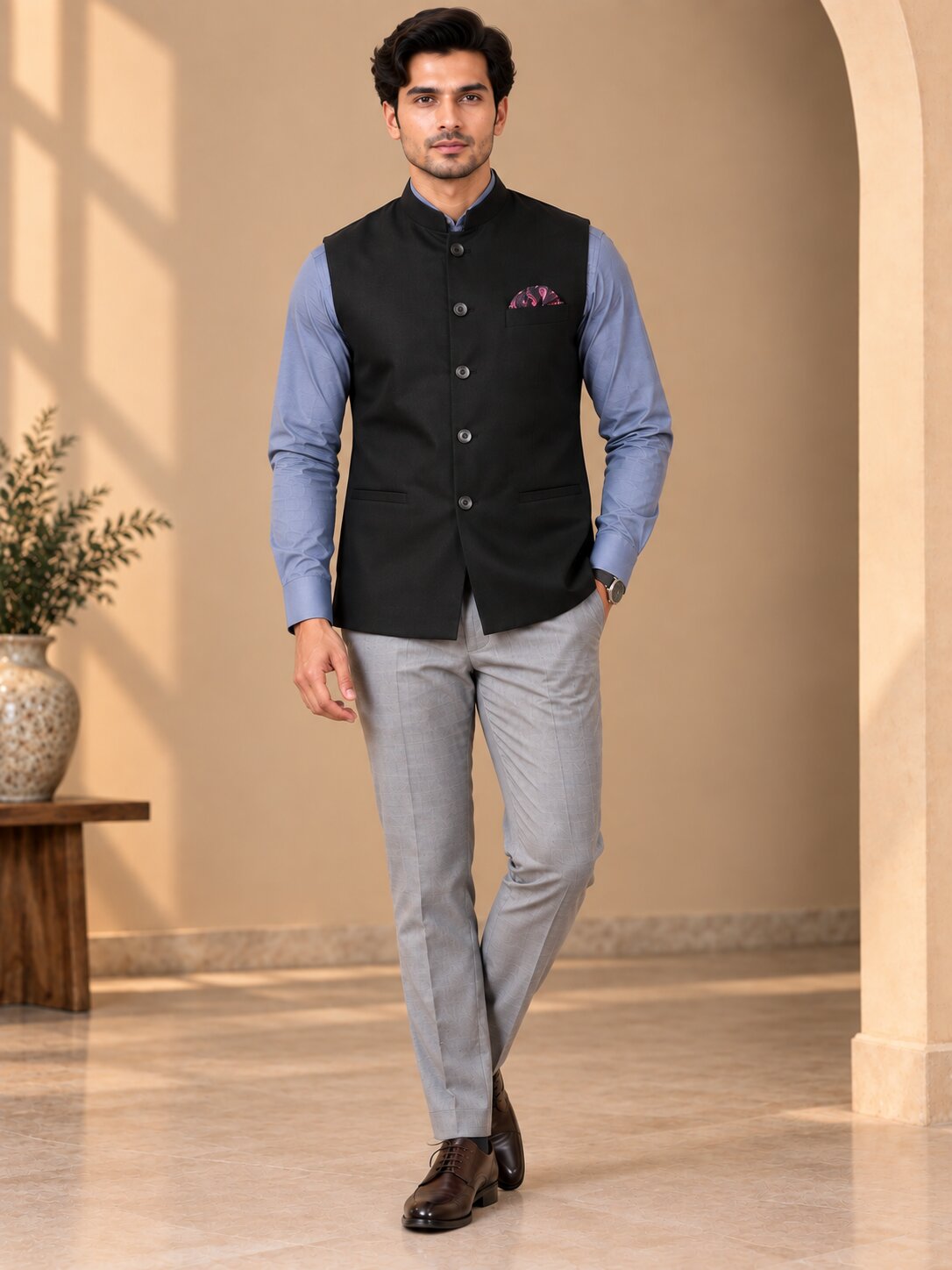 Men’s Black Nehru Jacket Bundi