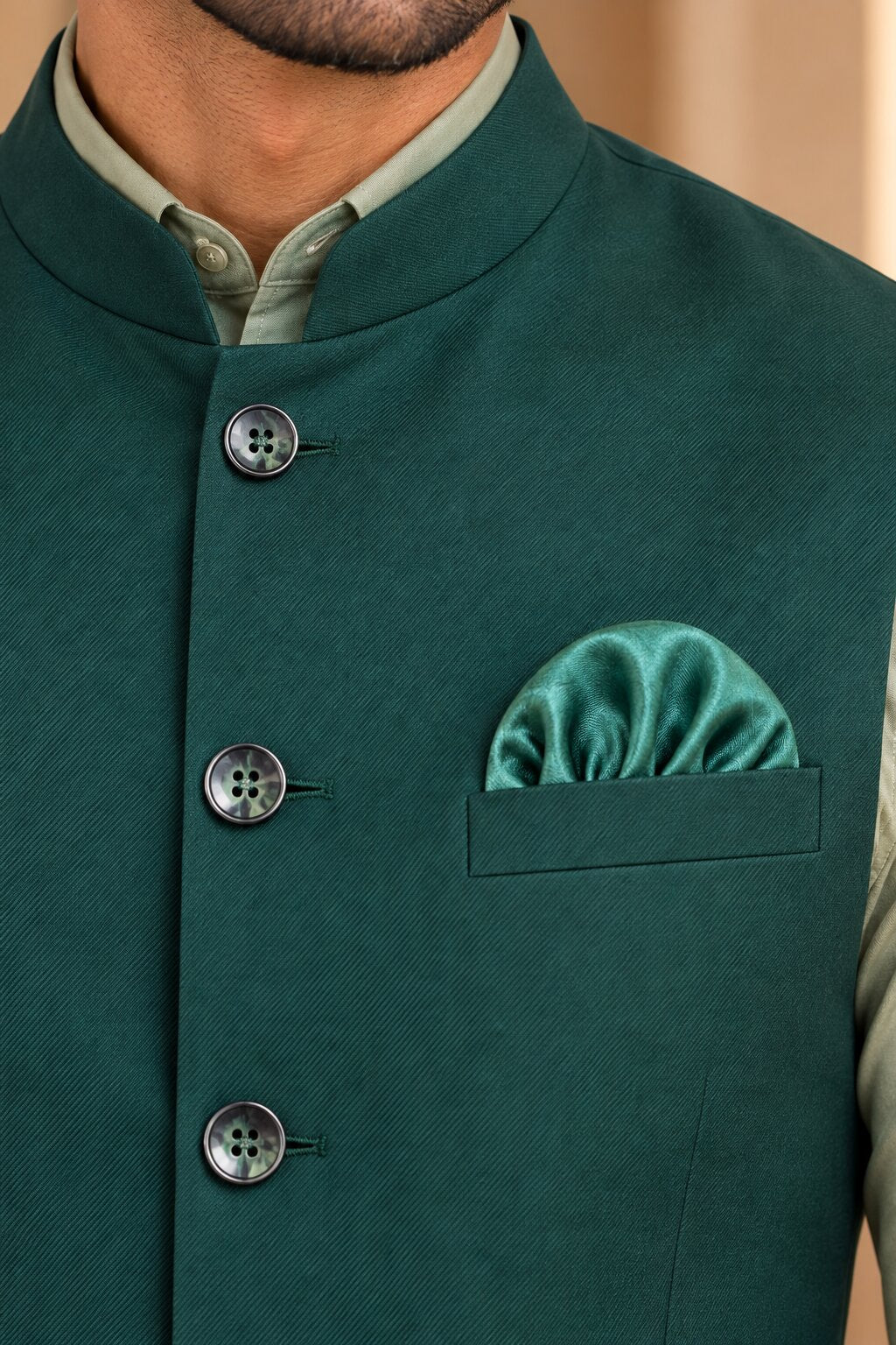 Men’s Bottle Green Nehru Jacket Bundi