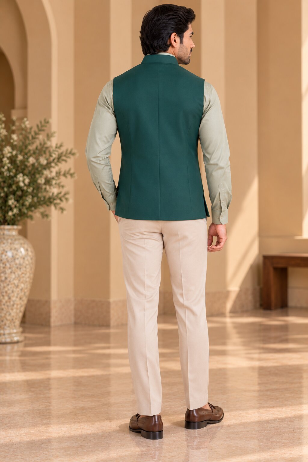 Men’s Bottle Green Nehru Jacket Bundi
