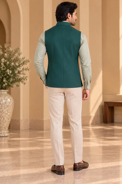 Men’s Bottle Green Nehru Jacket Bundi