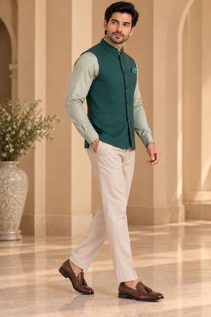 Men’s Bottle Green Nehru Jacket Bundi