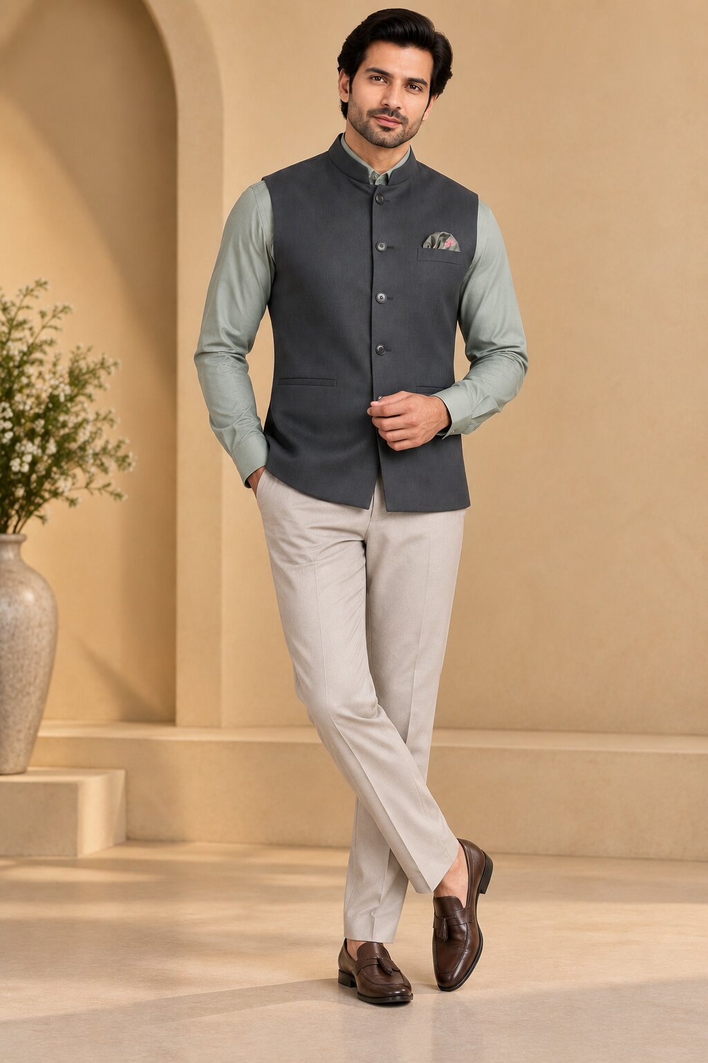 Men’s Grey Nehru Jacket Bundi