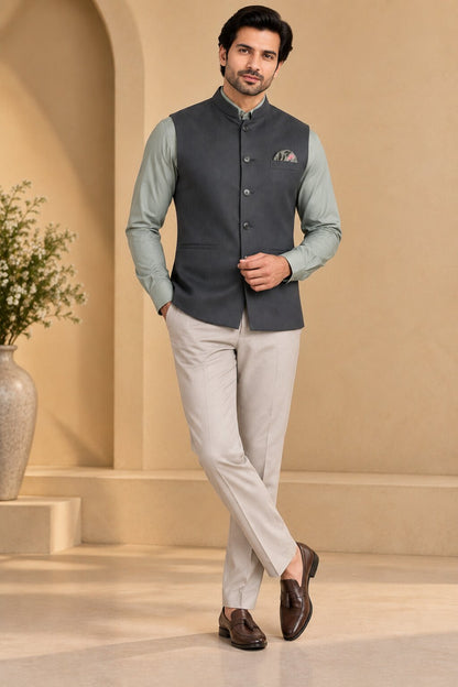 Men’s Grey Nehru Jacket Bundi