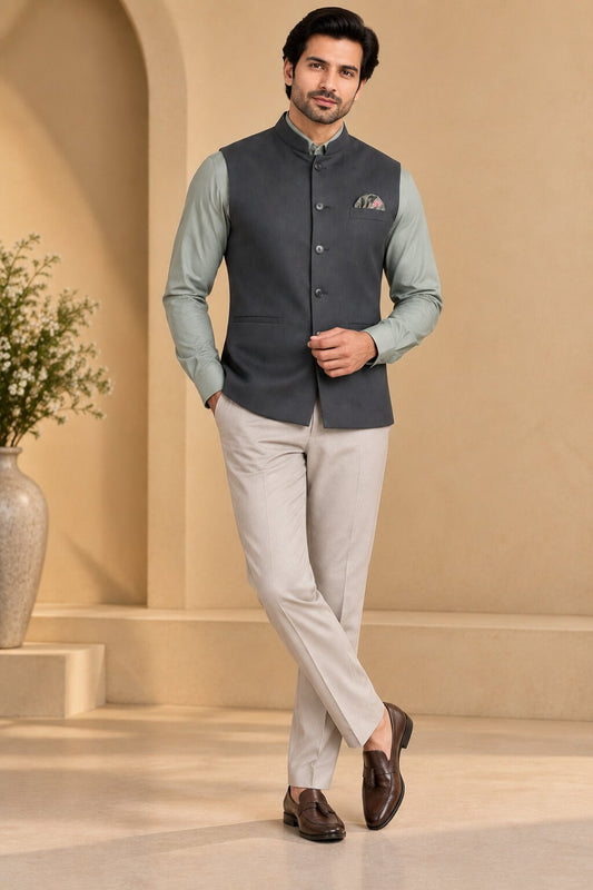 Men’s Grey Nehru Jacket Bundi
