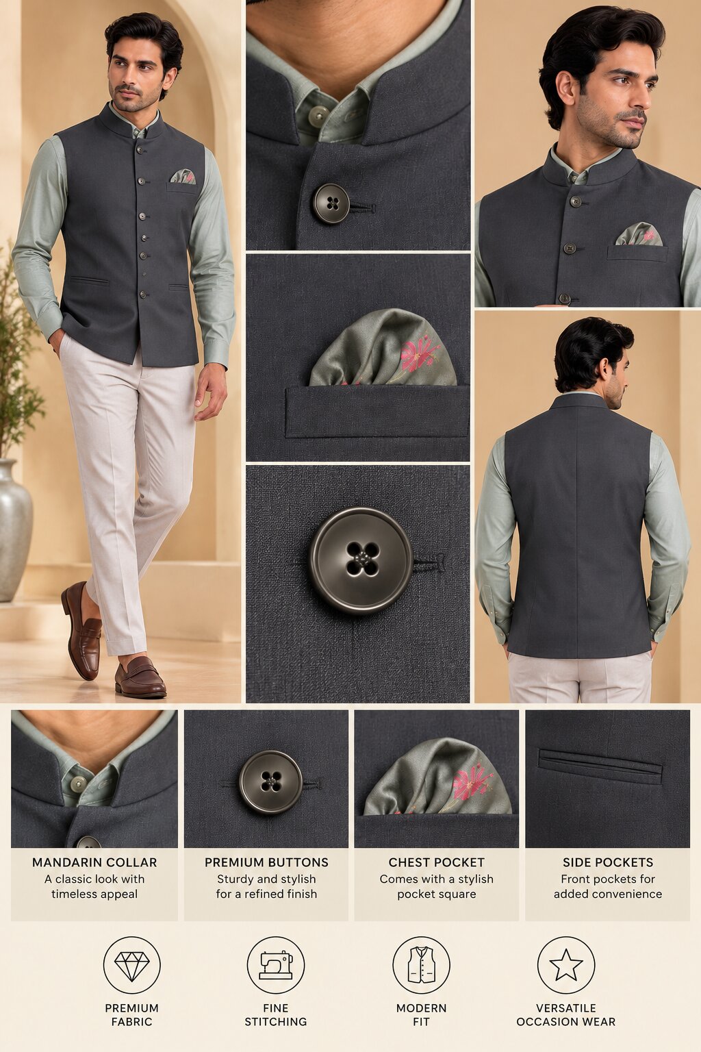Men’s Grey Nehru Jacket Bundi