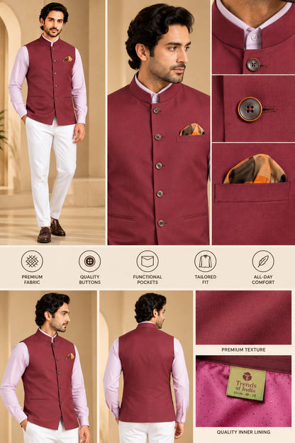 Men’s Maroon Nehru Jacket Bundi