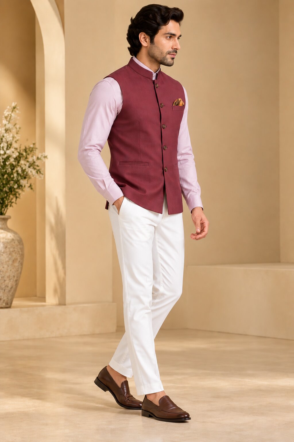 Men’s Maroon Nehru Jacket Bundi