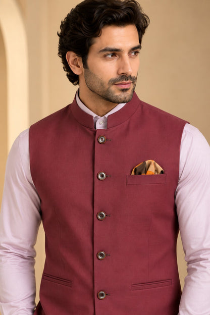 Men’s Maroon Nehru Jacket Bundi