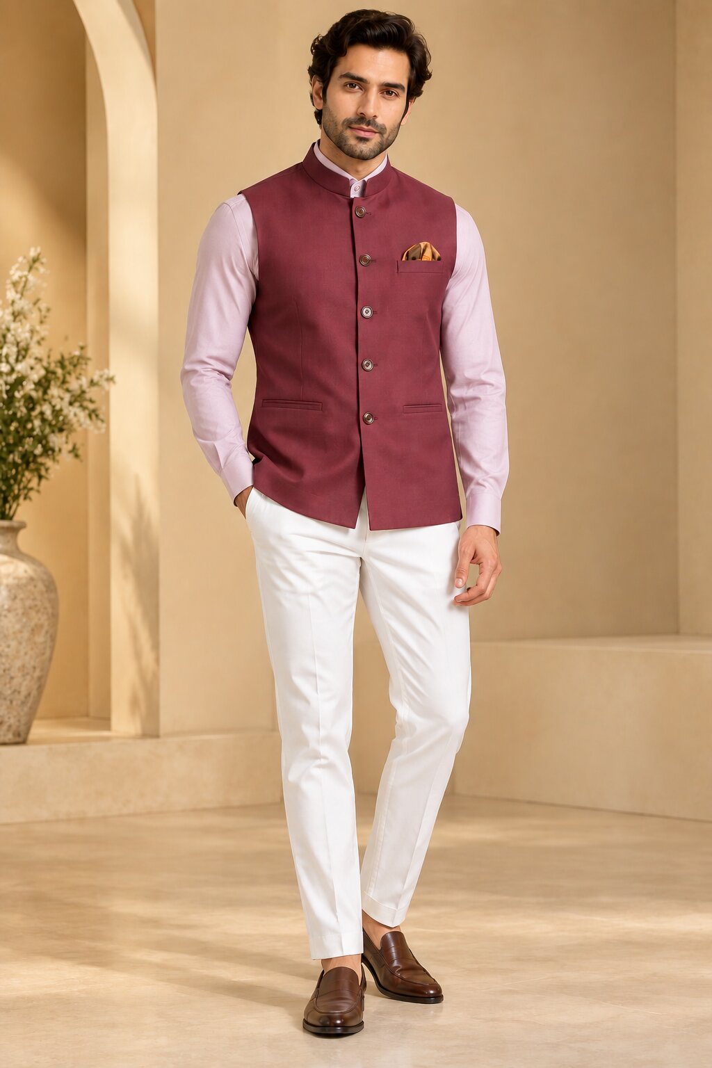 Men’s Maroon Nehru Jacket Bundi