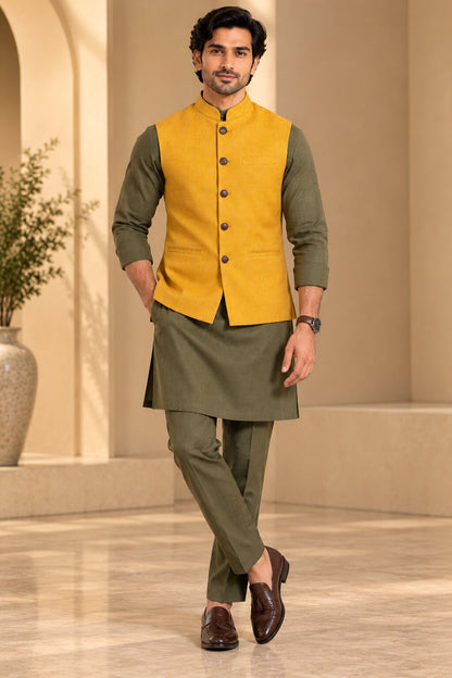 Men’s Yellow Nehru Jacket Bundi
