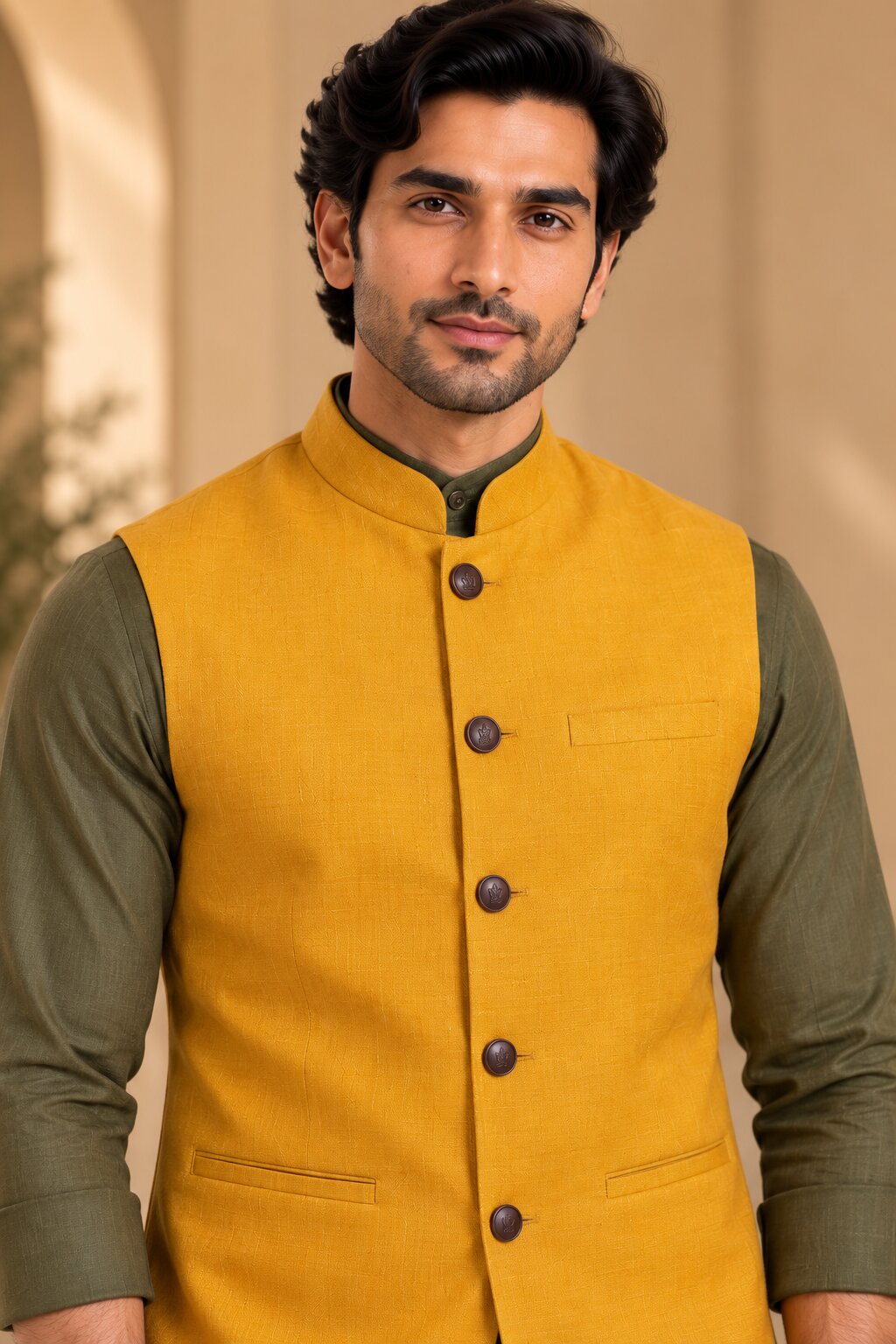 Men’s Yellow Nehru Jacket Bundi