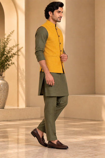 Men’s Yellow Nehru Jacket Bundi